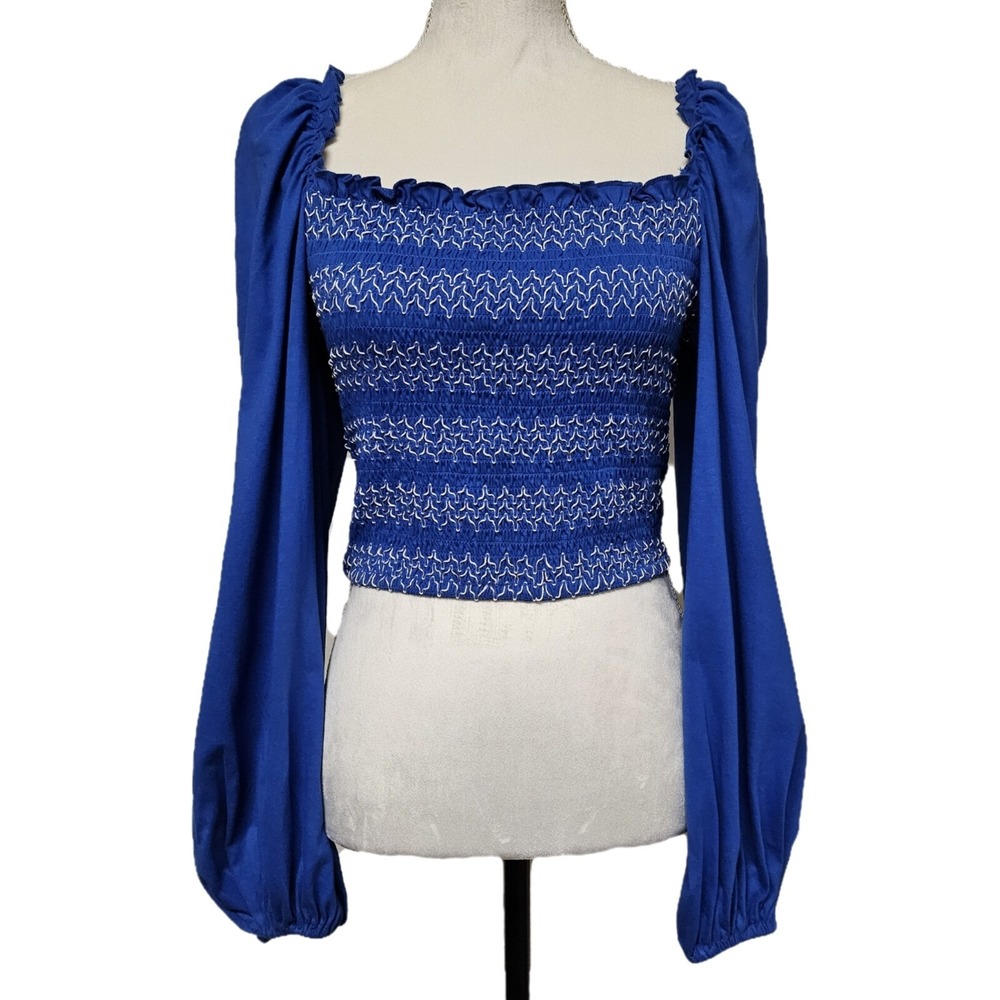 Asos Design Cobalt Blue Puff Sleeve‎ Smocked Crop Top Size 6